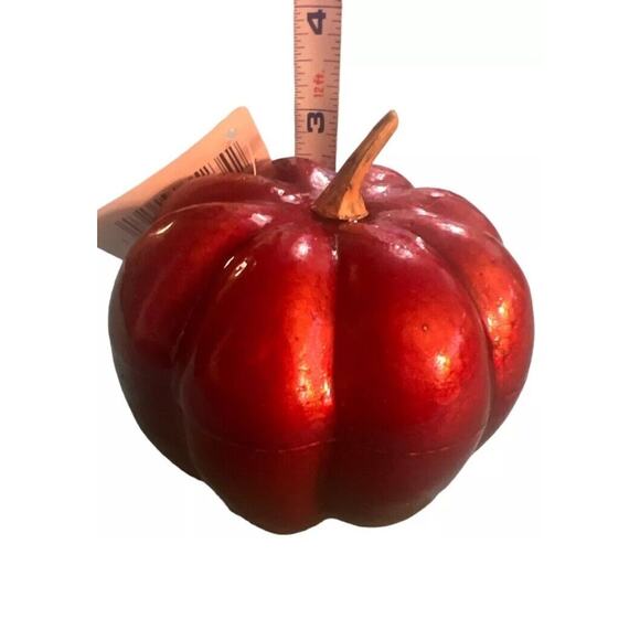 PUMPKINS Lot Of 2 Adorable Little Shiny Orange Pumpkins - Picture 3 of 9